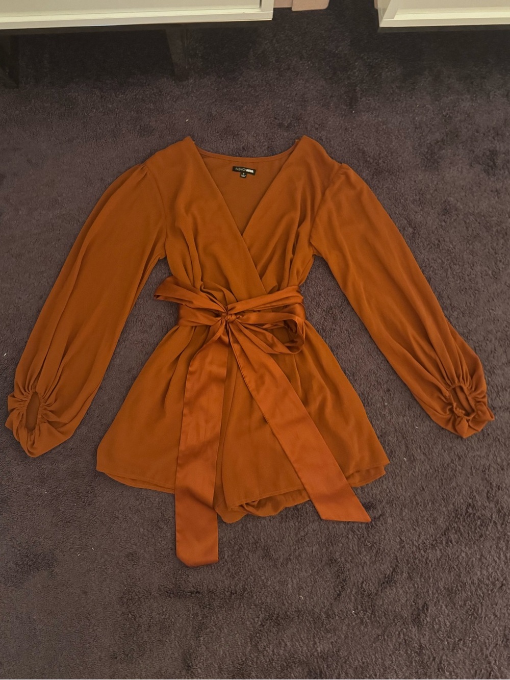 Rust Orange Romper with Tie Waist